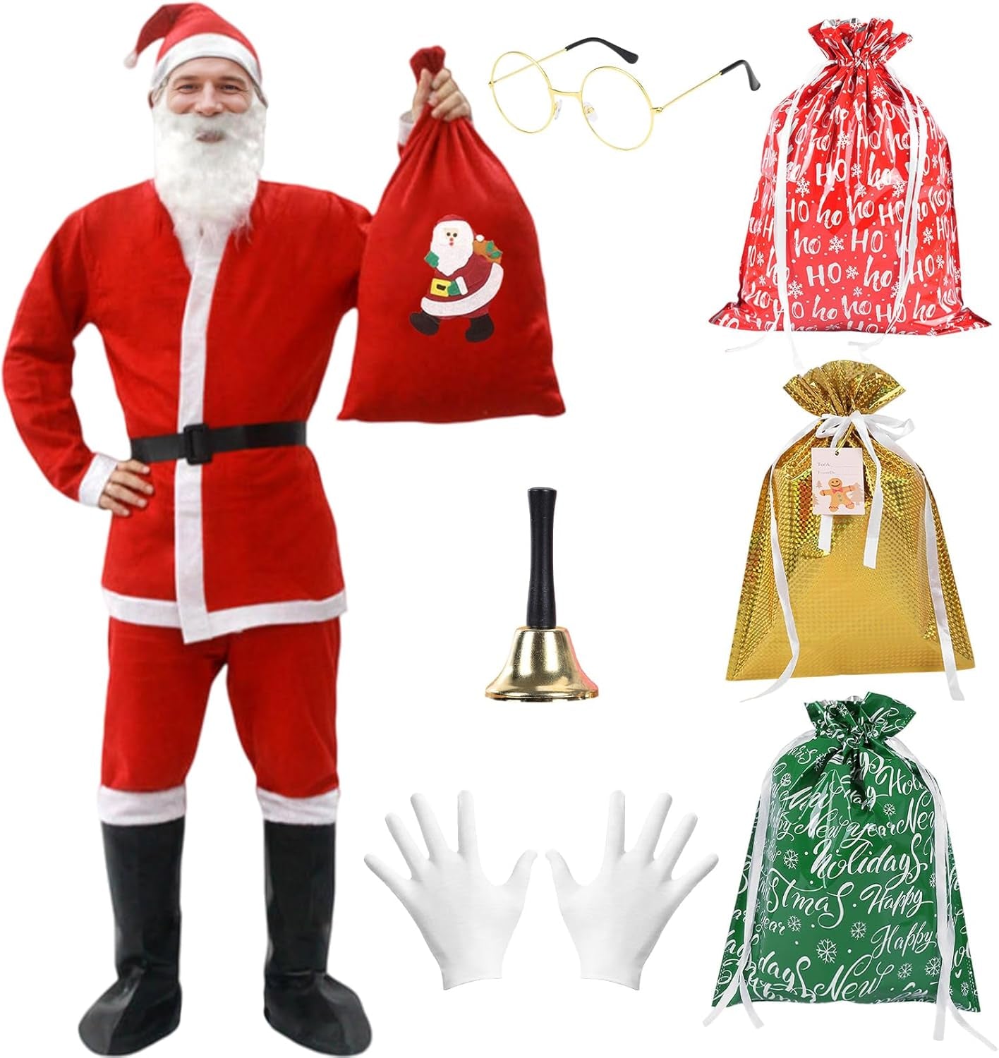 Men's 13-Piece Luxury Santa Claus Costume Set with Accessories for Christmas and Holiday Celebrations