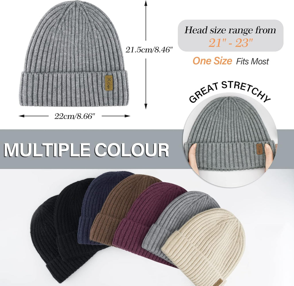 Men's Knitted Winter Beanie Hats - Slouchy Skull Caps with Fleece Lining for Cold Weather