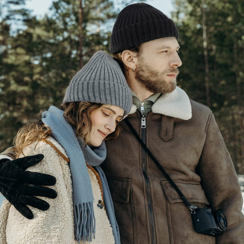 Men's Knitted Winter Beanie Hats - Slouchy Skull Caps with Fleece Lining for Cold Weather