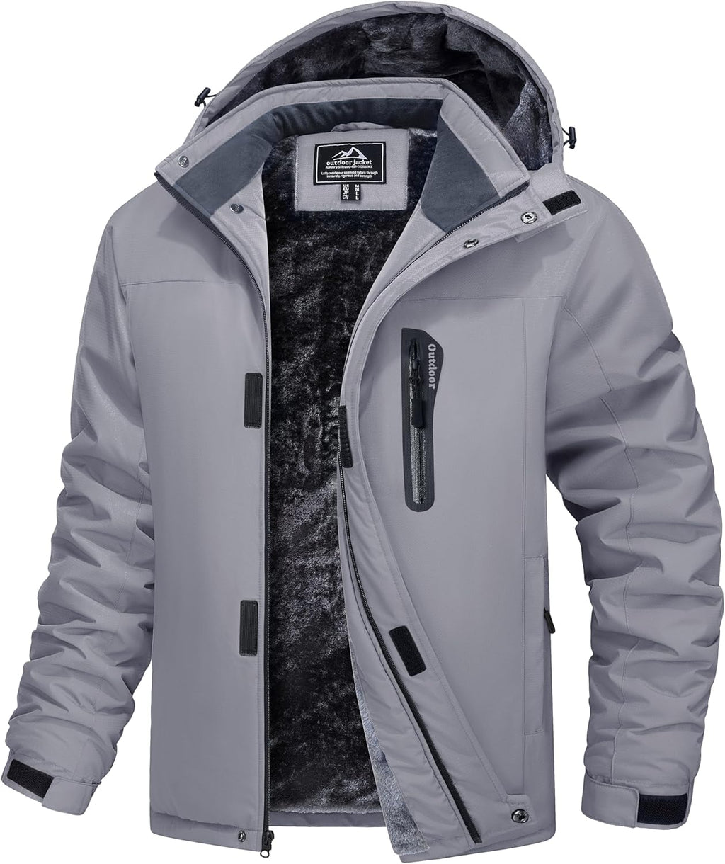 Men'S Waterproof Fleece Jackets Warm Ski Snow Winter Coat Windproof Mountain Jacket with Detachable Hood