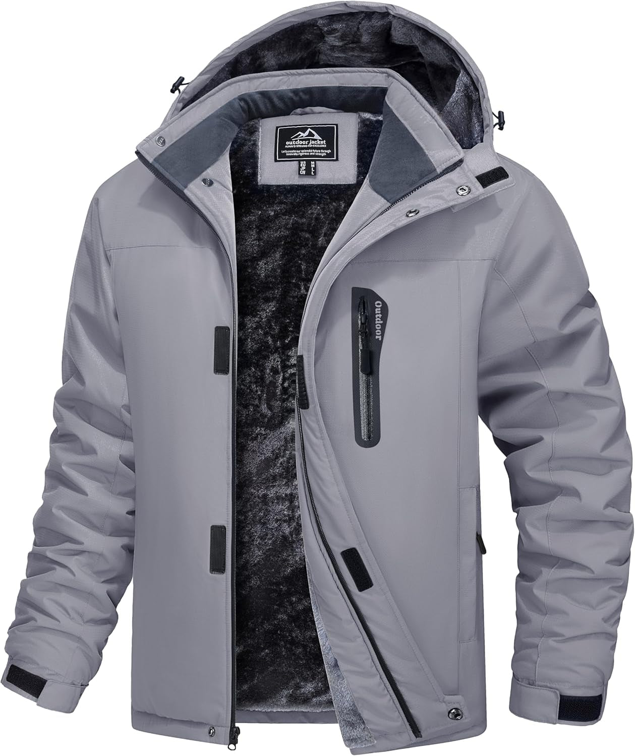 Men'S Waterproof Fleece Jackets Warm Ski Snow Winter Coat Windproof Mountain Jacket with Detachable Hood
