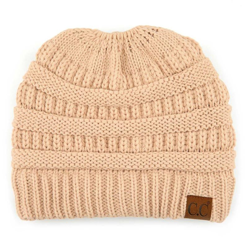 C.C Women’S Ponytail Beanie Tail Hat – Chic & Cozy Knit Winter Hat with High Ponytail Opening, Fashionable Warm Headwear for Fall & Winter