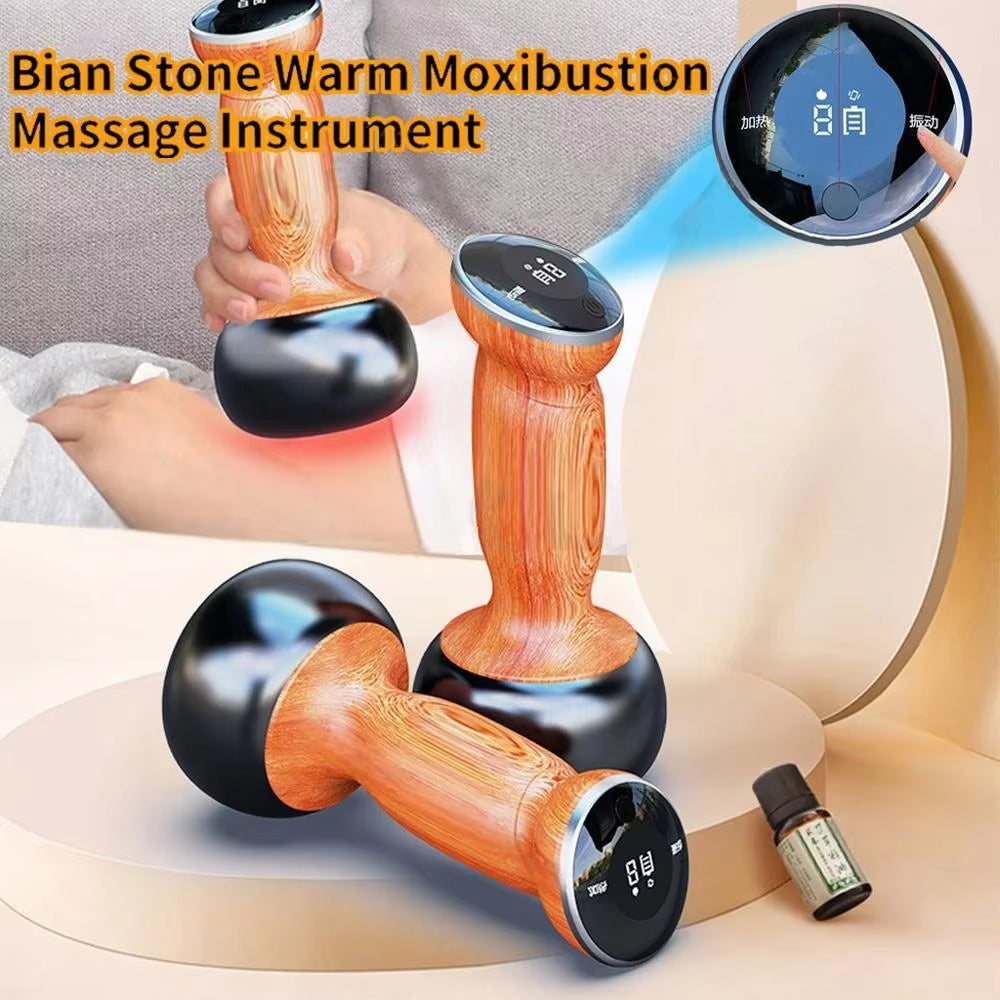 Electric Heating Bian Stone Gua Sha Massager with Hot Compress for Physiotherapy and Body Treatment - Moxibustion Tool for Back and Facial Care