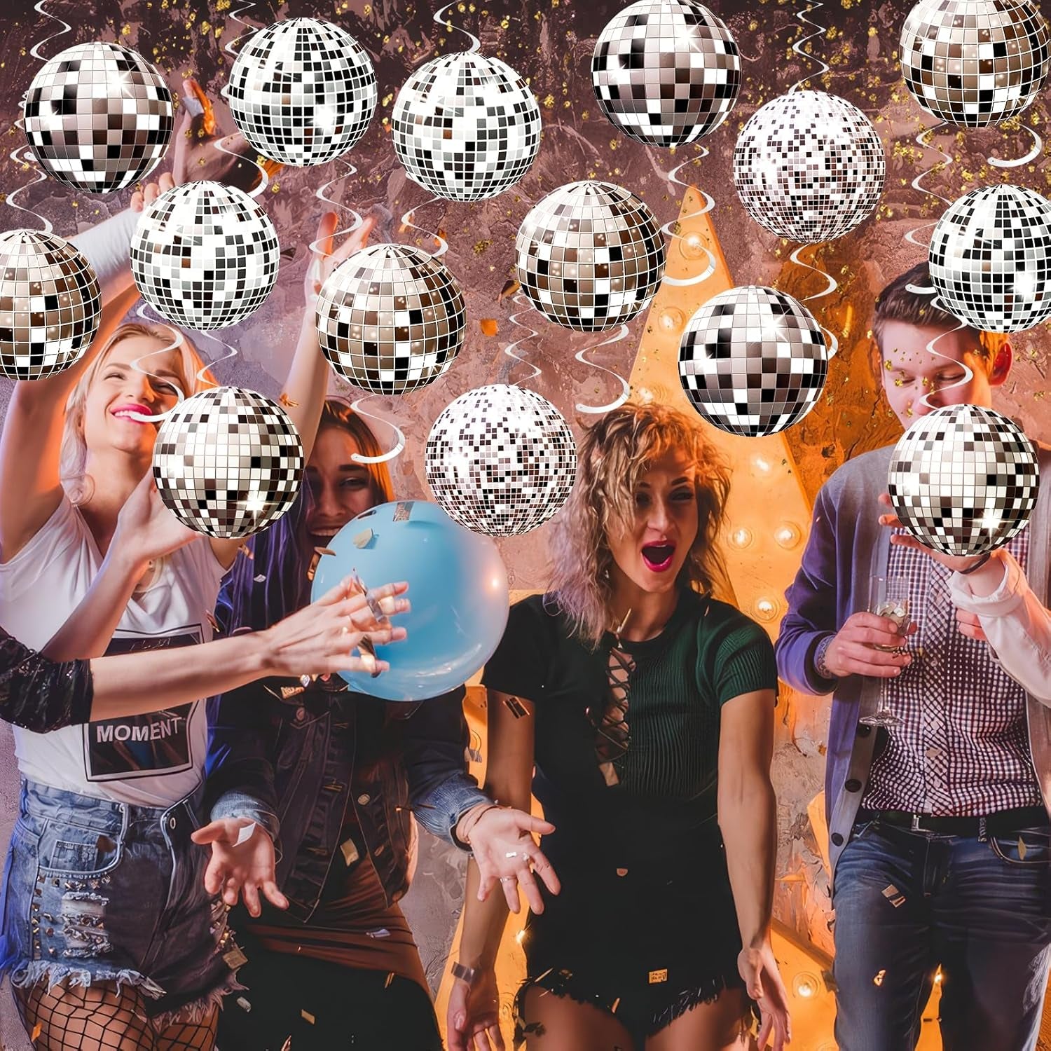 24-Piece Silver Disco Ball Decoration Set for 70s and 80s Themed Parties, New Year's Eve Celebrations, and Atmosphere Enhancement