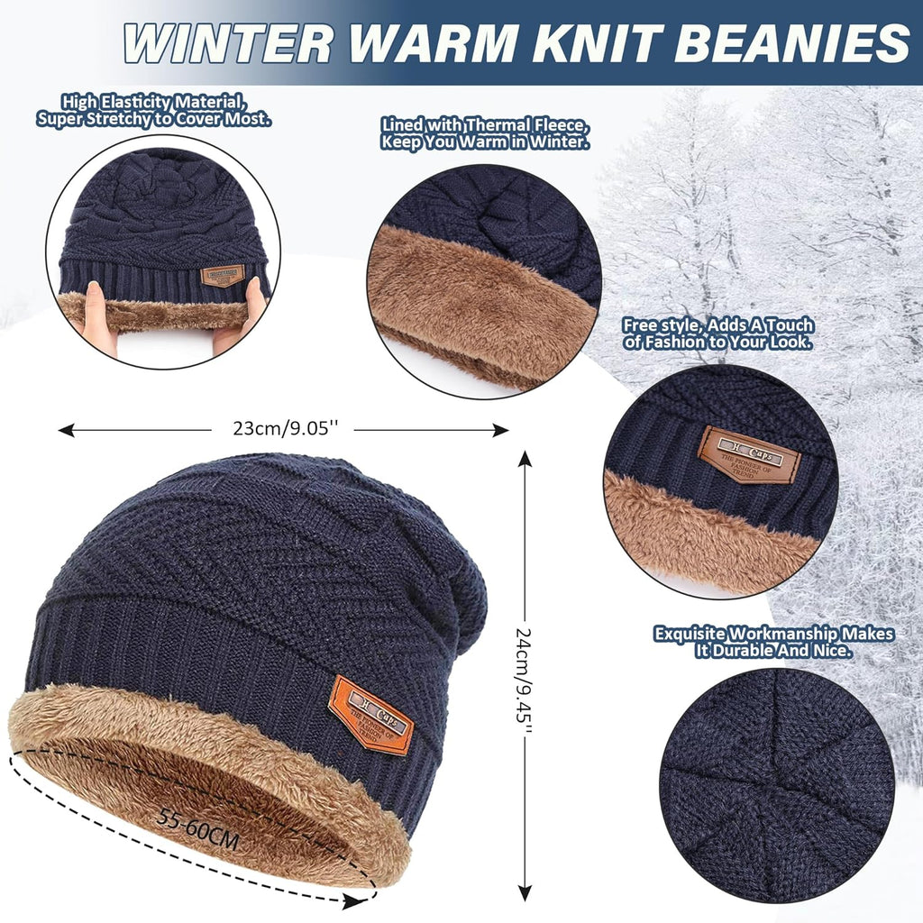 Men's Winter Beanie and Scarf Set - Warm Knit Thick Fleece Lined Skull Cap and Neck Warmer for Men and Women