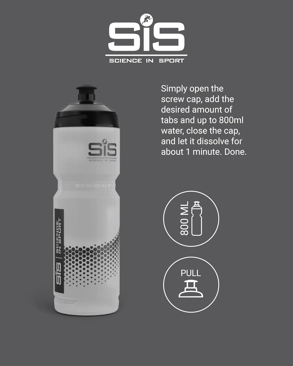 SIS Clear Sports Water Bottle, Plastic Water Bottle, Black Logo, Transparent Colour, 800 Ml