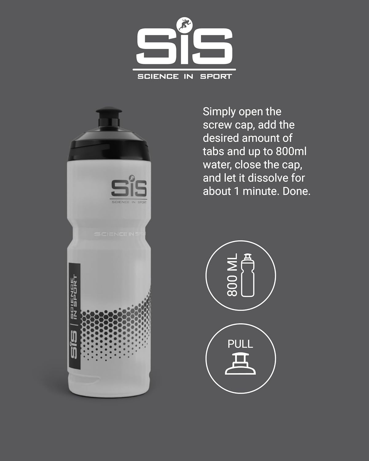 SIS Clear Sports Water Bottle, Plastic Water Bottle, Black Logo, Transparent Colour, 800 Ml