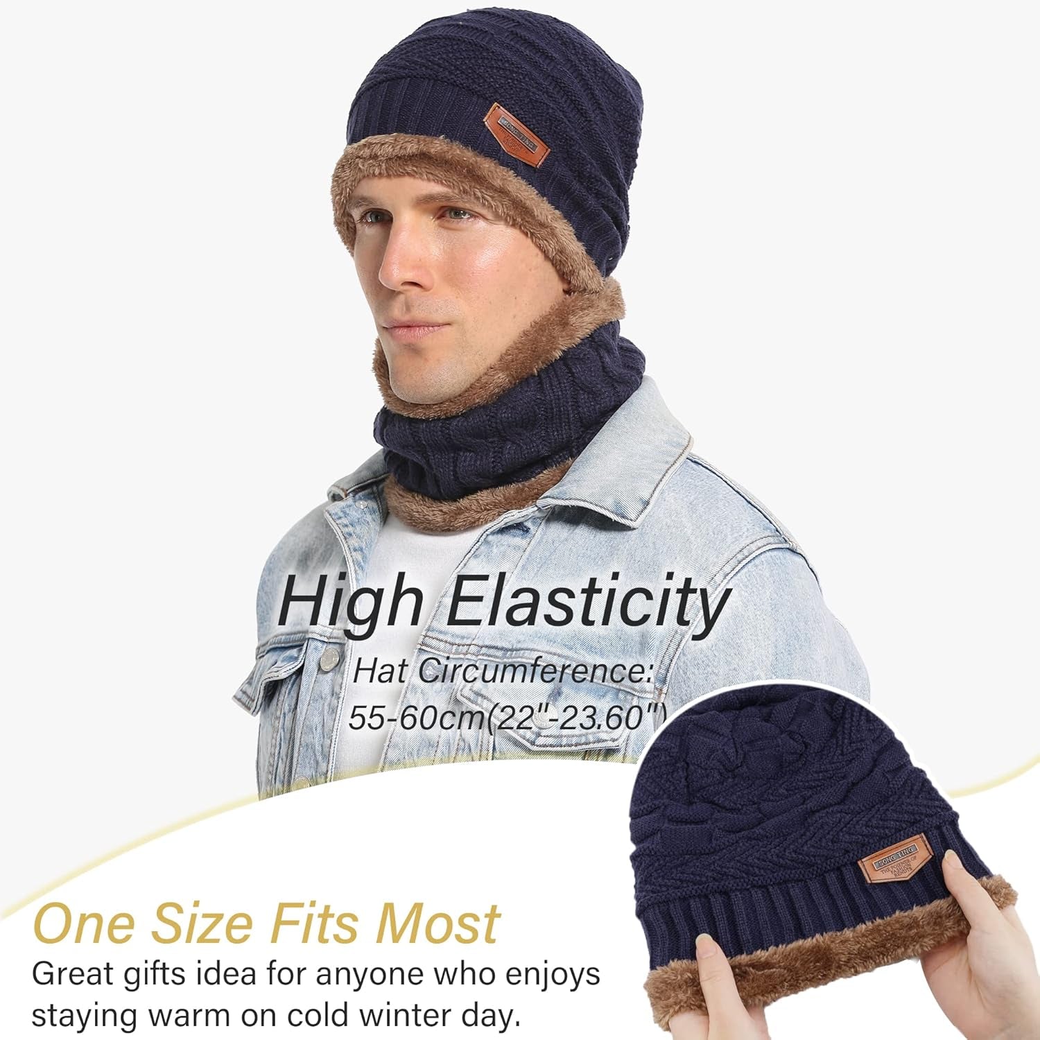 Men's Winter Beanie and Scarf Set - Warm Knit Thick Fleece Lined Skull Cap and Neck Warmer for Men and Women