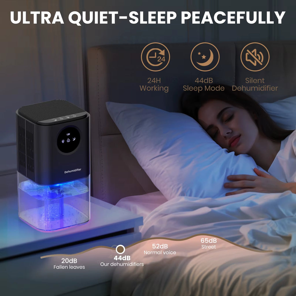 Portable Ultra Quiet Auto-Defrost Dehumidifier for Home for Damp Bedrooms and Wardrobes for Cars