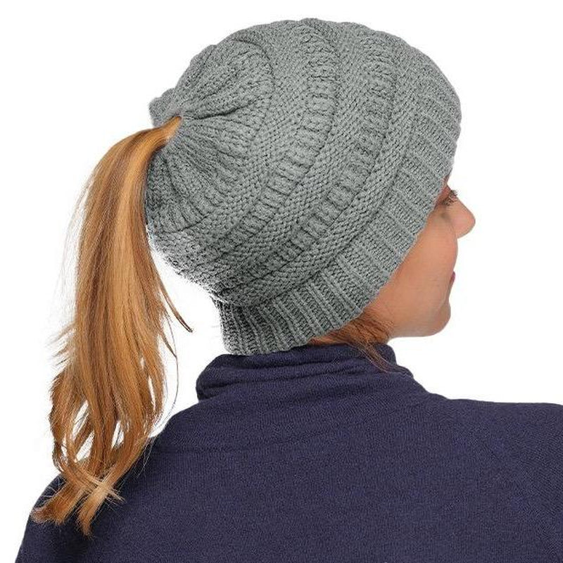 C.C Women’S Ponytail Beanie Tail Hat – Chic & Cozy Knit Winter Hat with High Ponytail Opening, Fashionable Warm Headwear for Fall & Winter