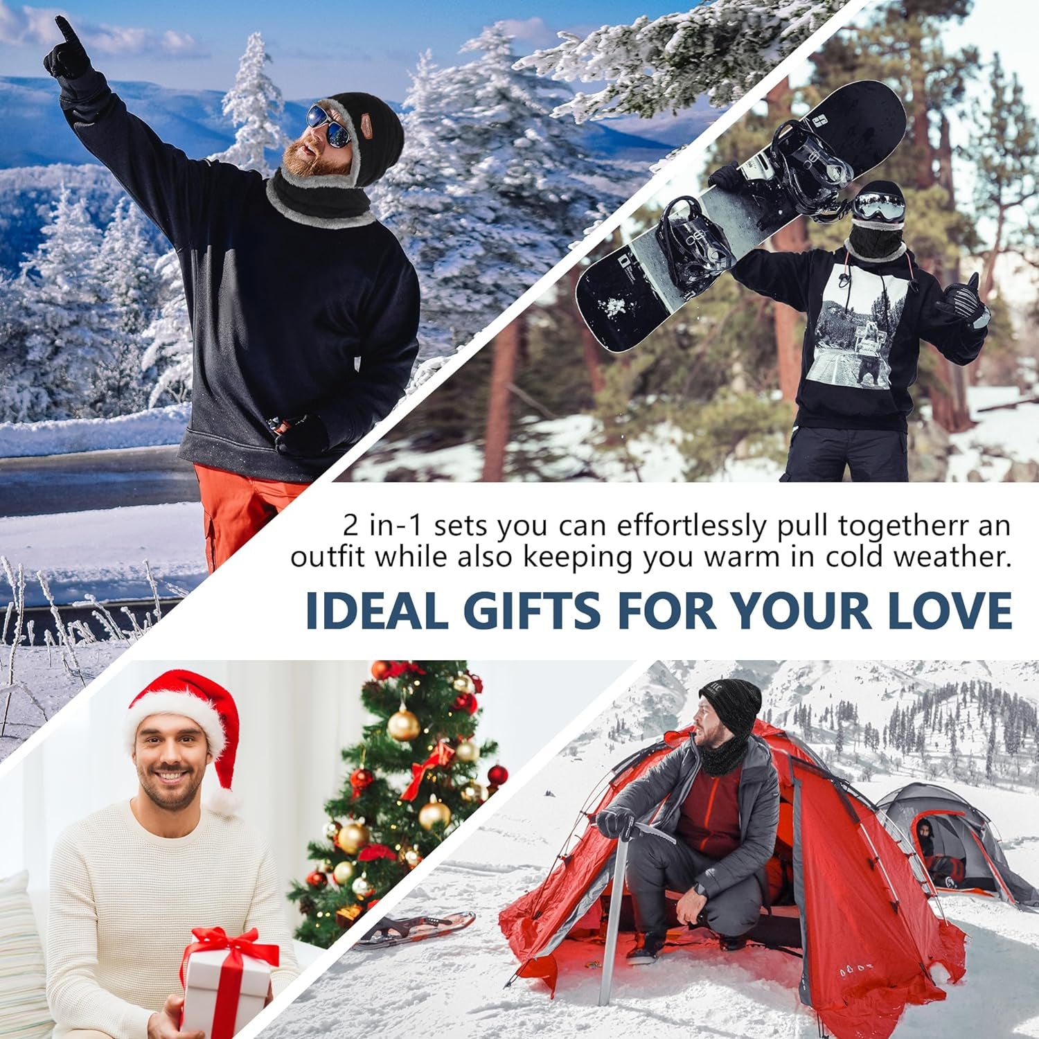 Men's Winter Beanie and Scarf Set - Warm Knit Thick Fleece Lined Skull Cap and Neck Warmer for Men and Women