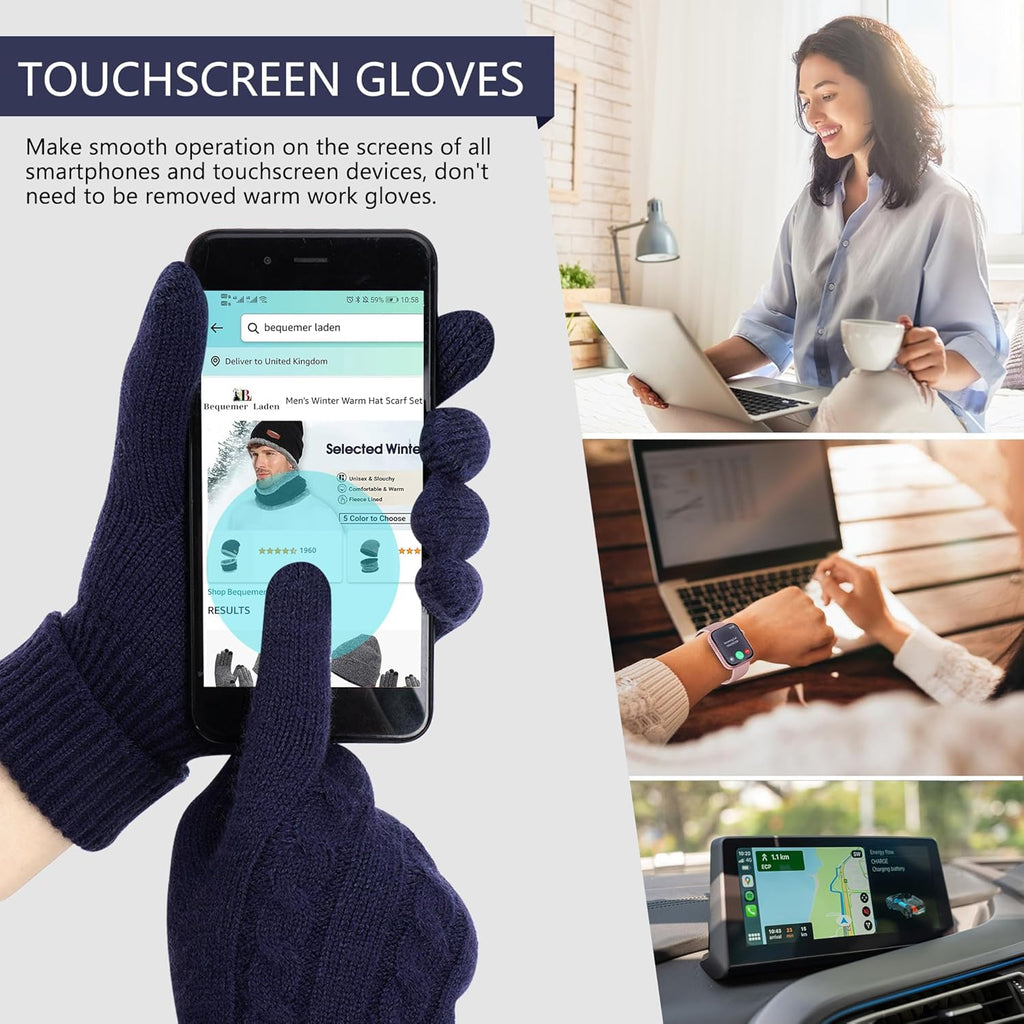 Women's Thermal Knit Touch Screen Gloves with Elastic Cuff for Cold Weather Gifts