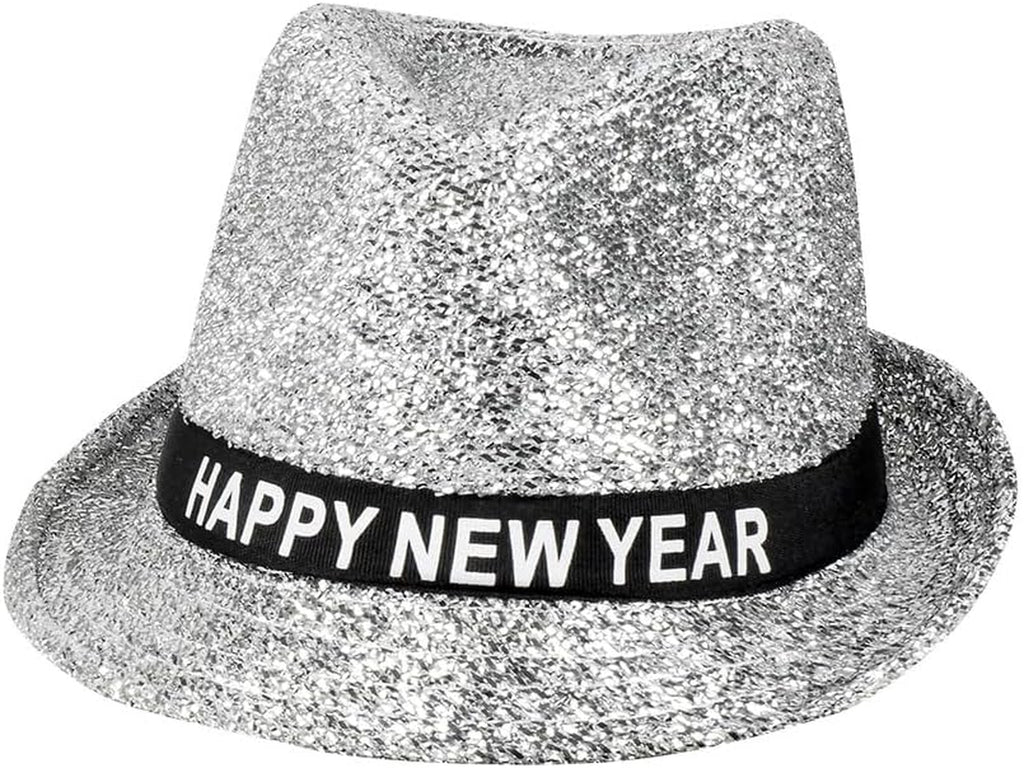 - Hut Happy New Year Mit Glitzer, Funkelnder Fedora Für Silvester, Hutband Mit Schrift, Neujahr