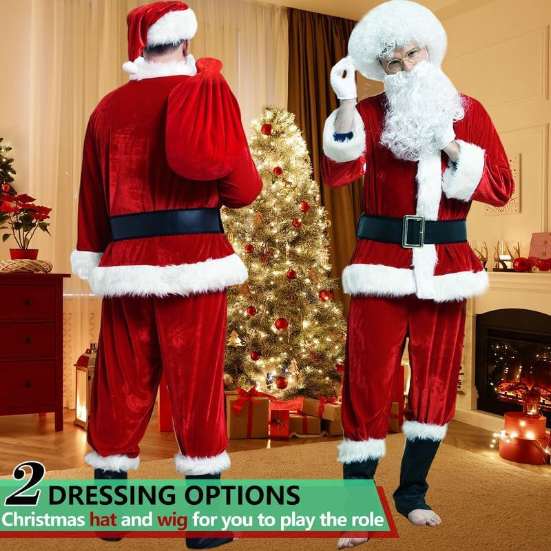 Luxury Deluxe Velvet Santa Claus Costume for Men - Professional Christmas Outfit in Adult Sizes for Holiday Parties
