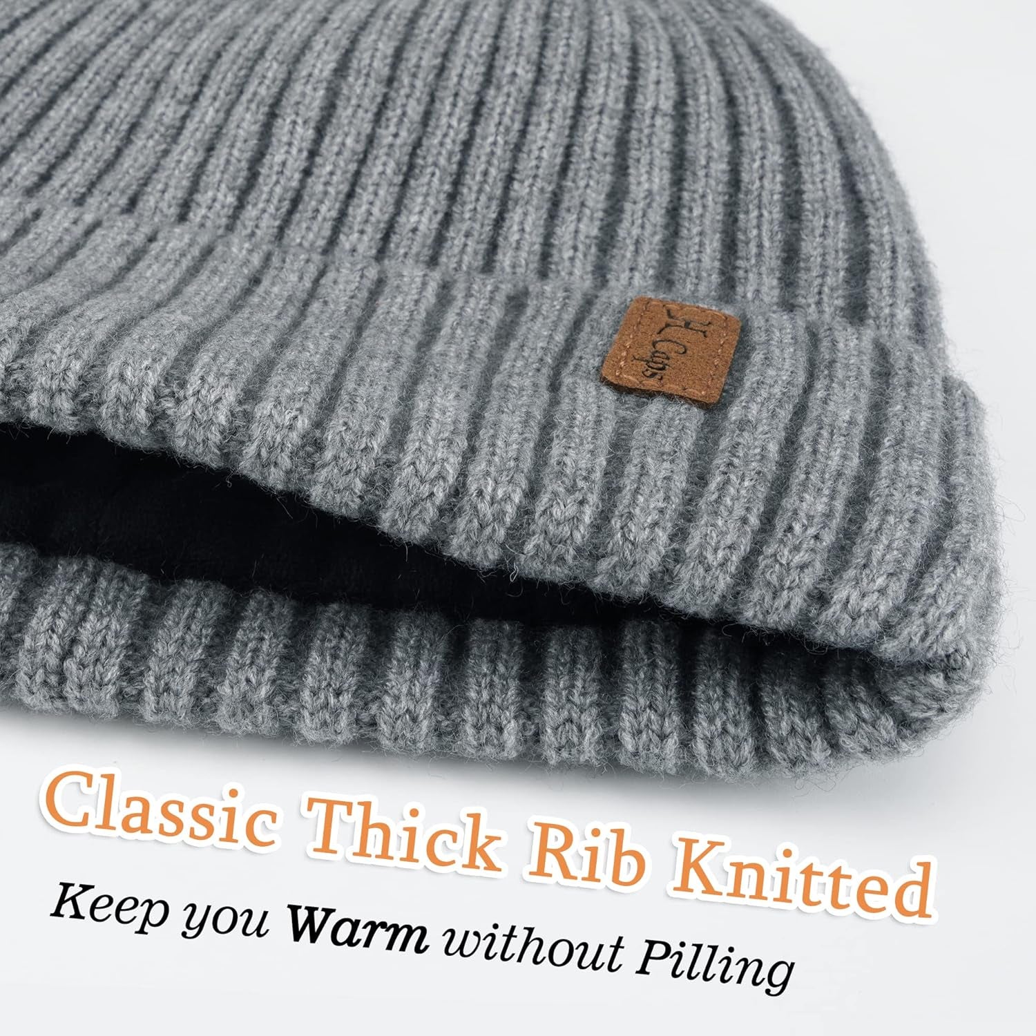 Men's Knitted Winter Beanie Hats - Slouchy Skull Caps with Fleece Lining for Cold Weather