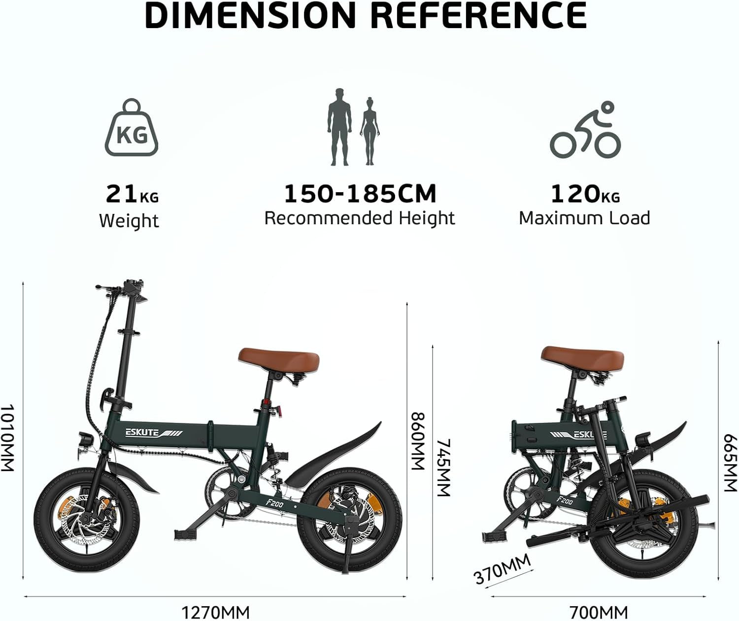 F200 Electric Folding Bicycle - 14" Commuter Ebike with 36V 7.8Ah Battery, 30-Mile Range, Phone Holder, USB Port, and LCD Display, Ideal for Teens and Adults