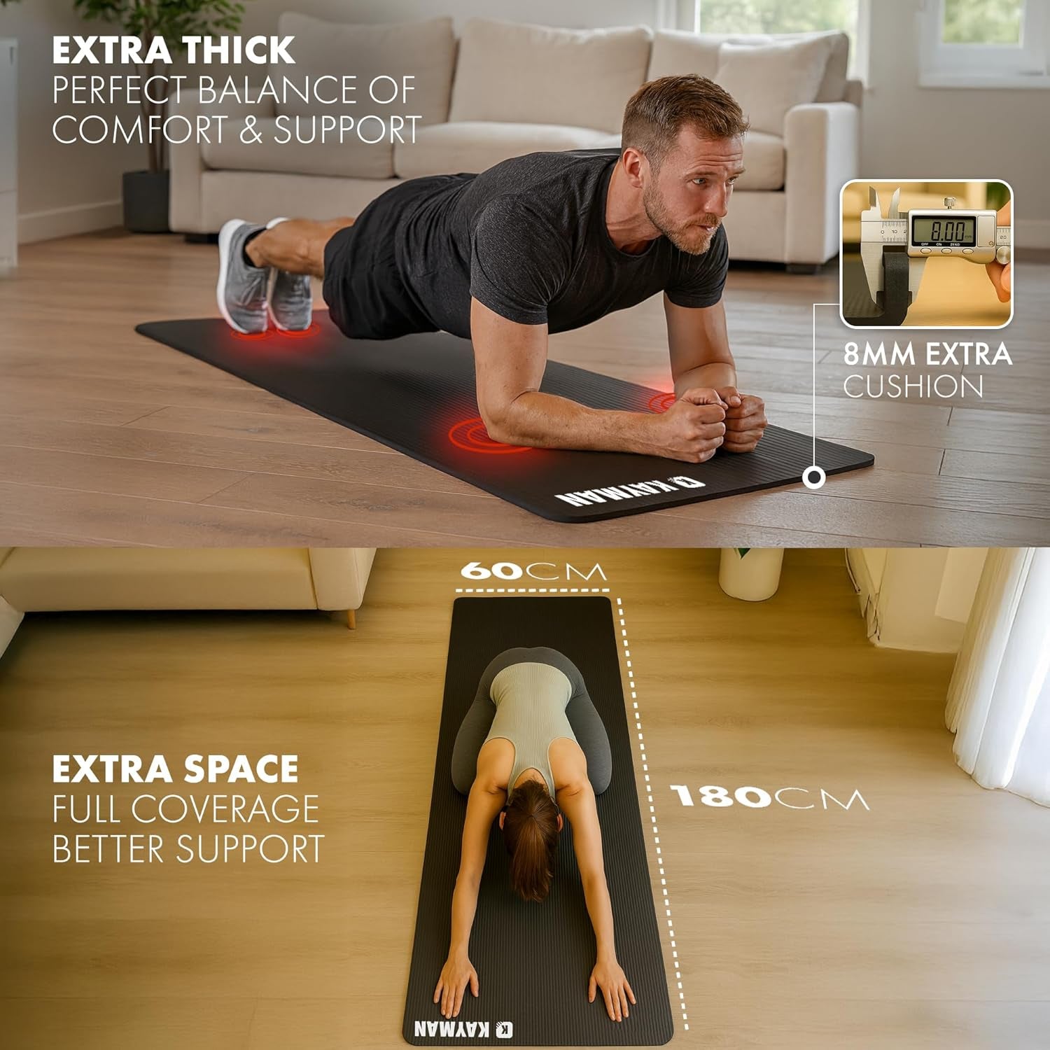 Yoga Mat – Multi-Purpose Extra Thick Foam Exercise Mats – Ideal Floor Mat for Pilates, Stretching, Resistance Workout & Therapy – Home & Gym Equipment Accessory