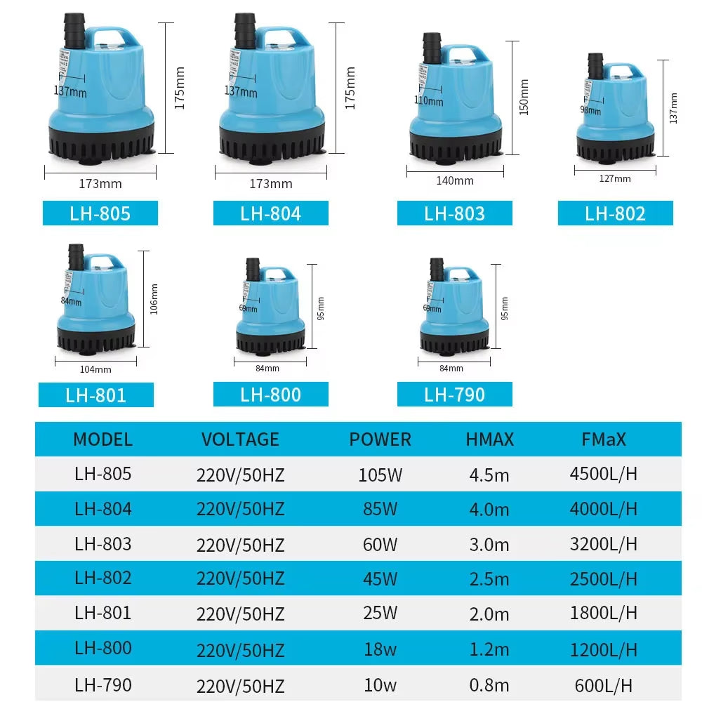 10/18/25/45/60/85/105W Submersible Water Pump Aquarium Circulating Pump Filter Bottom Suction Pump Fish Tank Water Pump