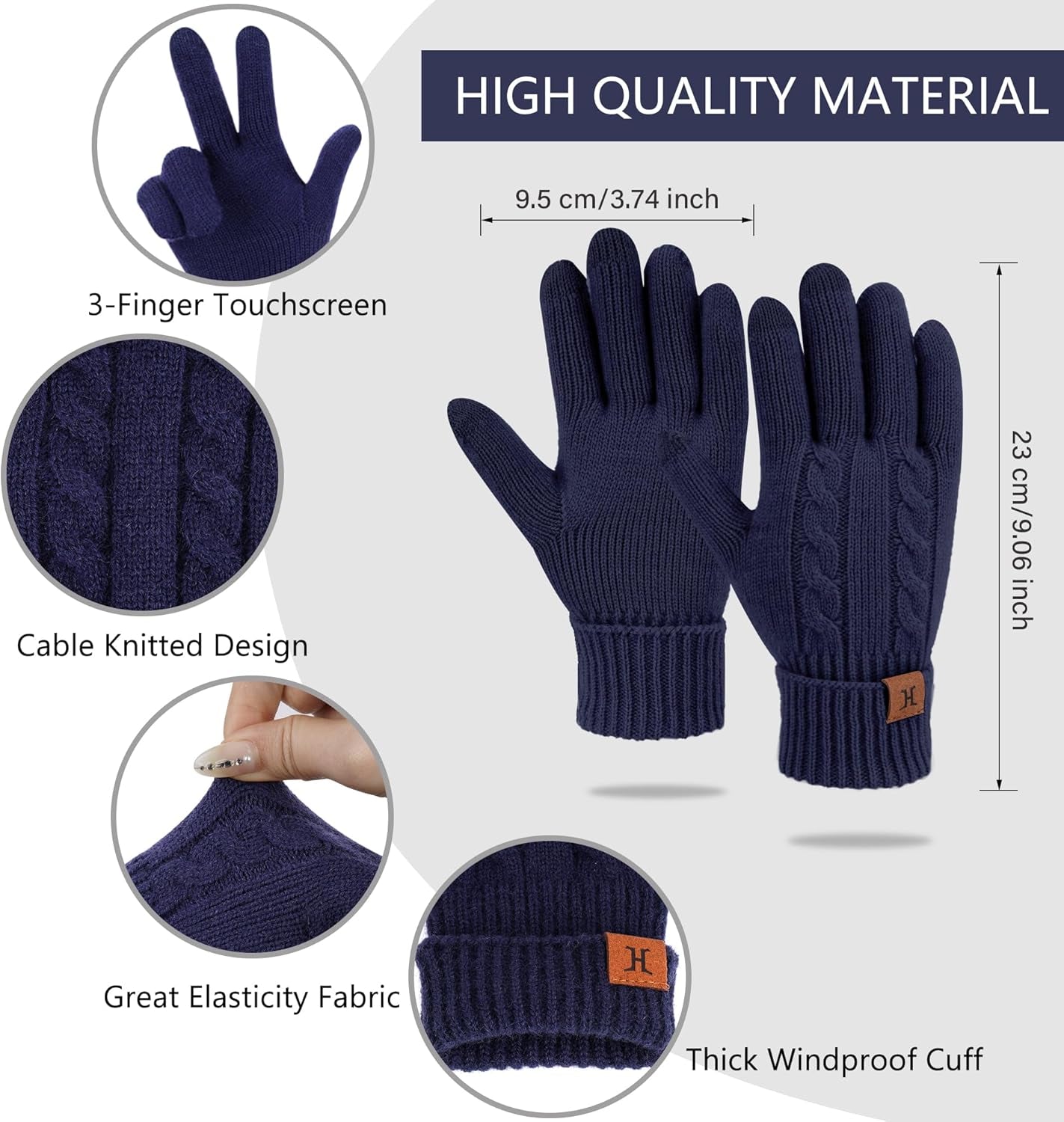Women's Thermal Knit Touch Screen Gloves with Elastic Cuff for Cold Weather Gifts