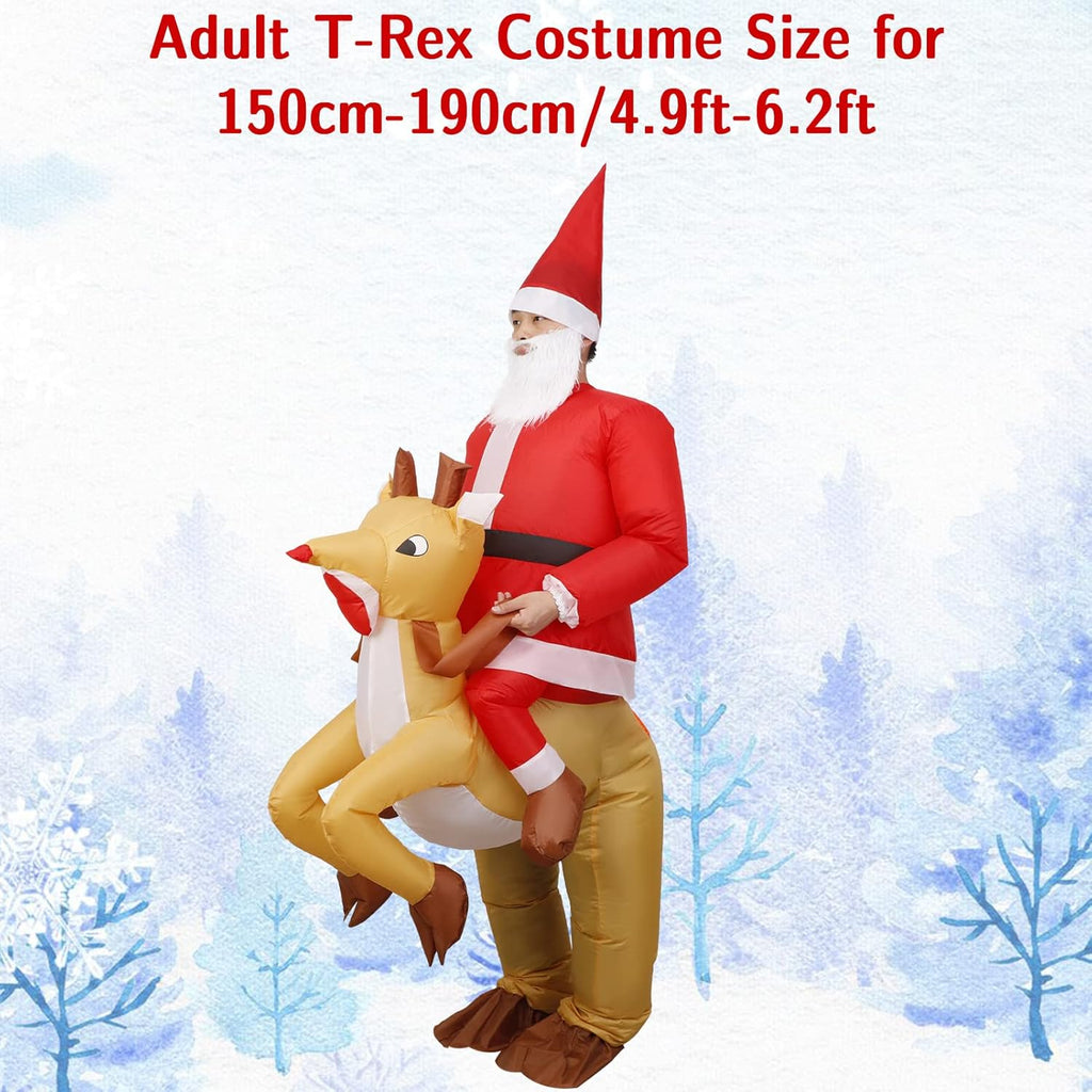 Adult Christmas Inflatable Santa Claus Costume with Reindeer Ride-On Suit for Holiday Events and Parties