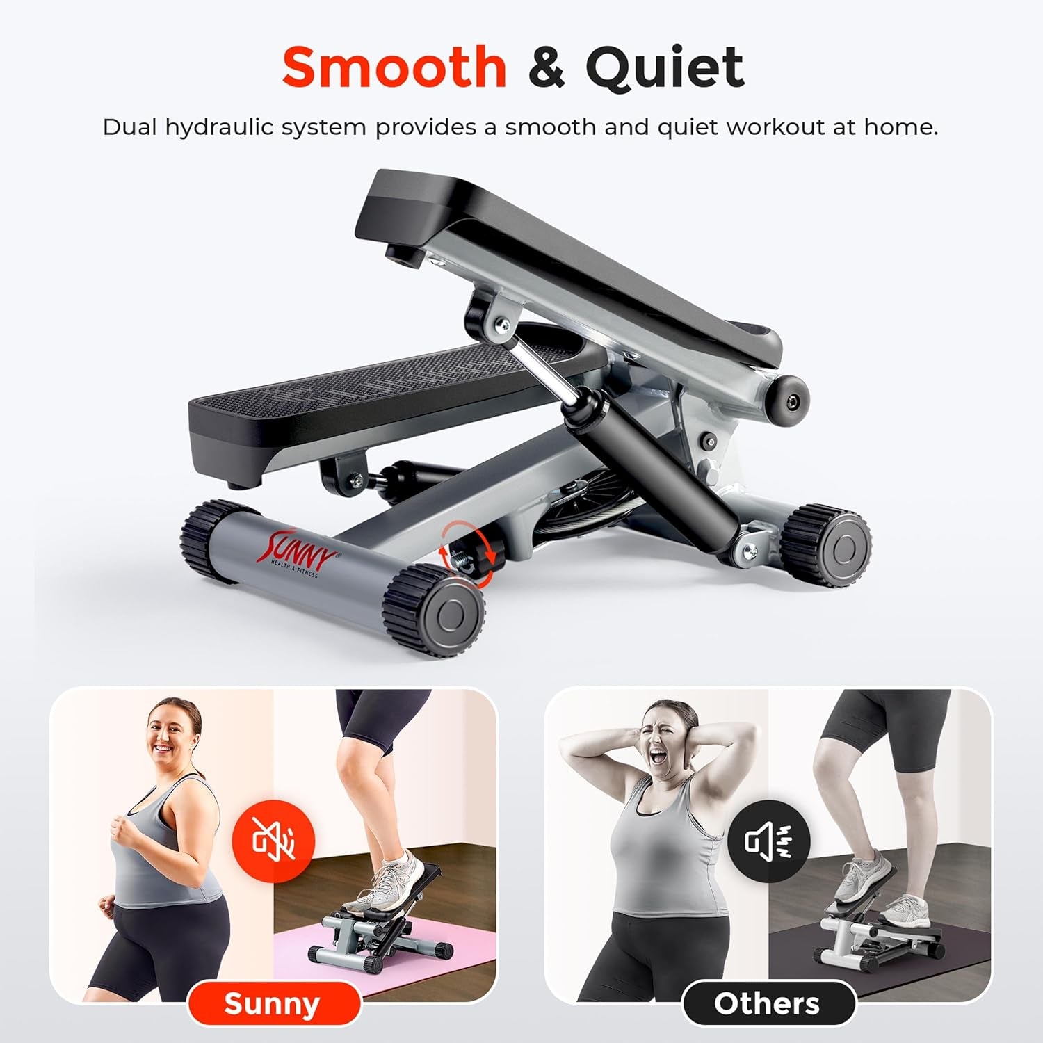 Mini Steppers for Exercise at Home, Stair Step Workout Machine, Full Body Cardio Equipment, with Optional Twist Motion, Resistance Band and Free Sunnyfit App Connection