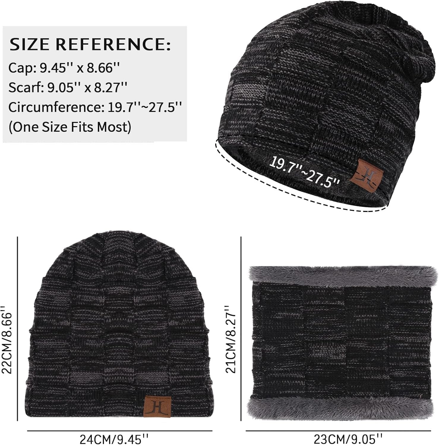 Men's Winter Beanie and Scarf Set - Warm Knit Skull Cap and Fleece-Lined Neck Warmer, Ideal Gift for Him and Her
