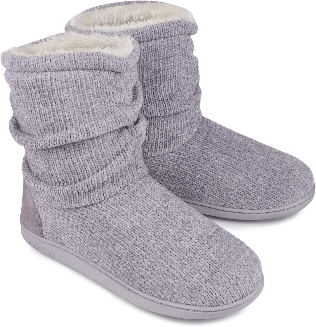 Women's Plush Fleece Lined Memory Foam Slipper Boots with Non-Slip Sole for Indoor and Outdoor Use