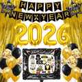 2026 New Year's Eve Celebration Decorations: Elegant Party Banners, Foil Balloons, and Photo Booth Props in Black and Gold