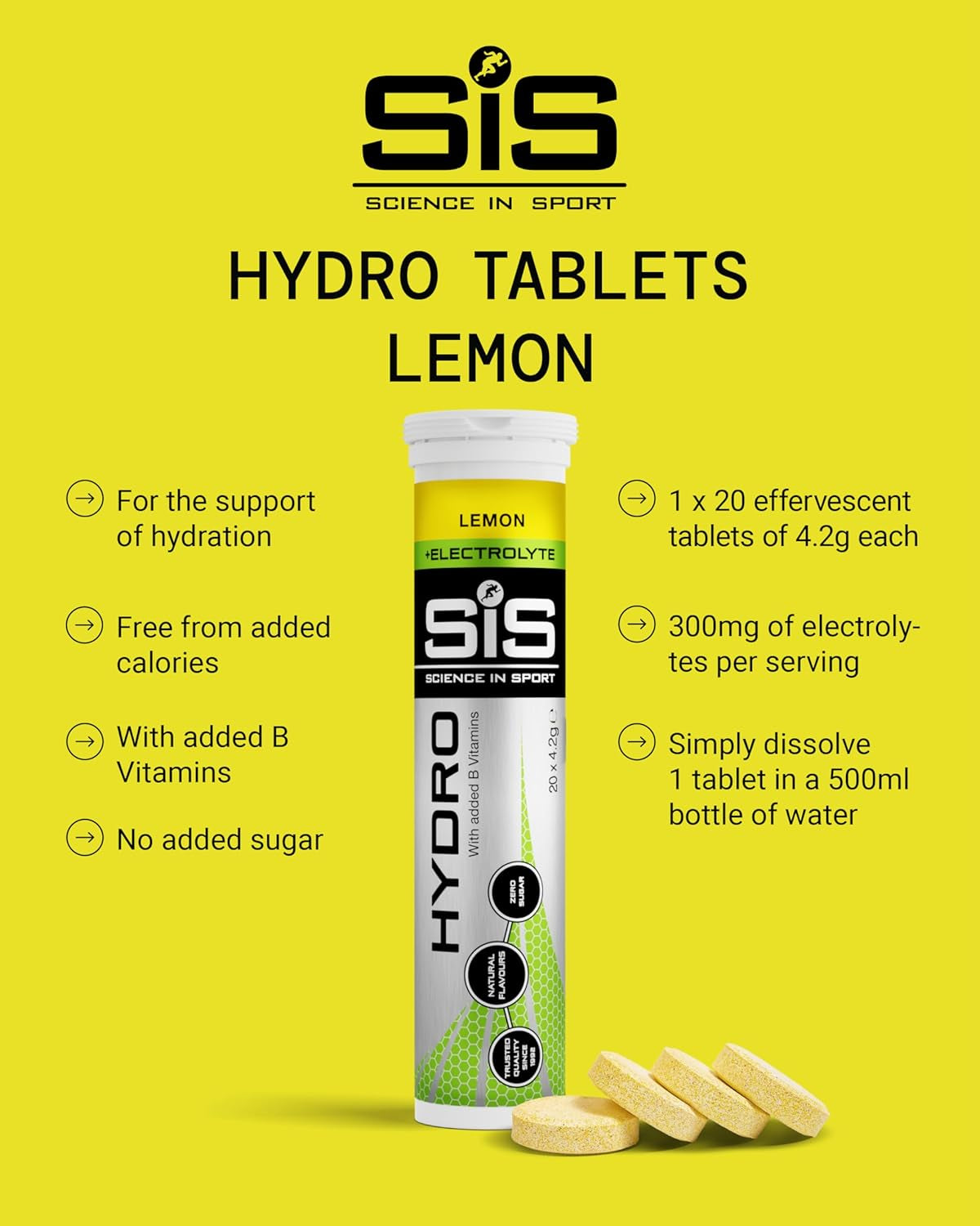 Hydro Electrolyte Tablets 20 Pcs. Lemon – Vegan & Gluten-Free, Ideal to Promote Hydration and Maintain Electrolytes Balance (Packaging May Vary)