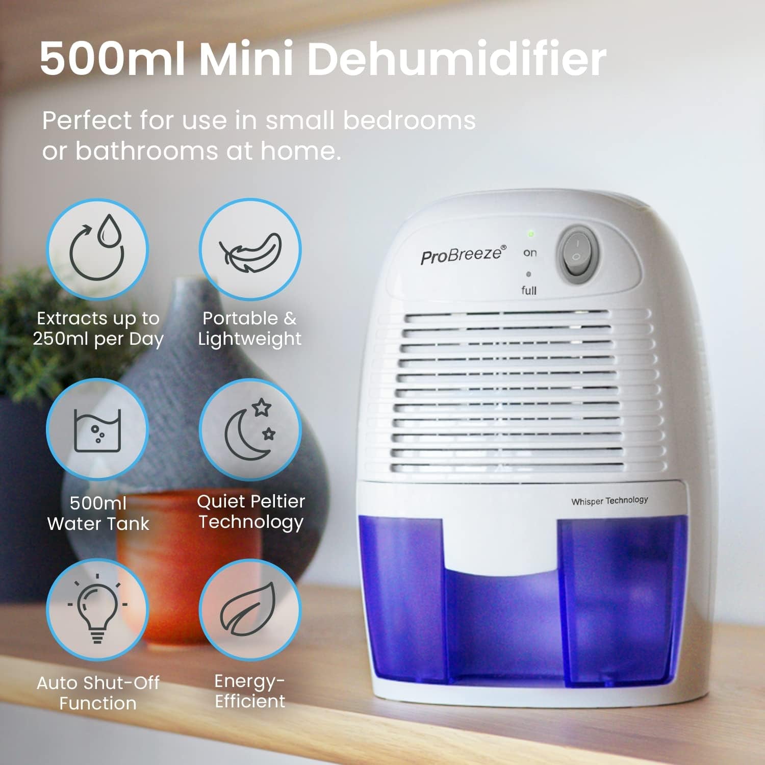 ® 500Ml Premium Dehumidifier for Damp, Mould, Moisture in Home, Kitchen, Bedroom, Caravan, Office, Garage (White & Blue, 500Ml)