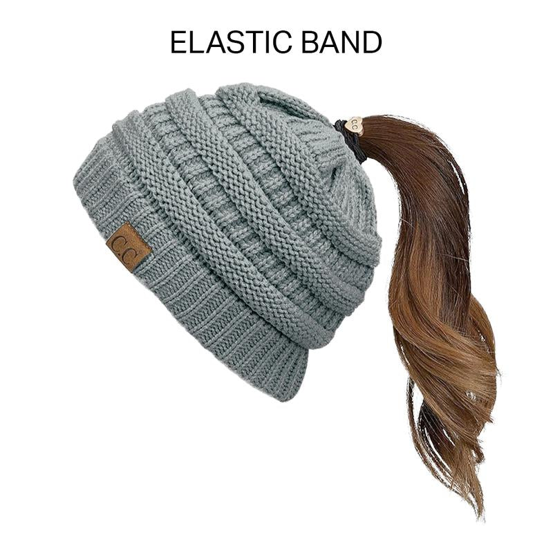 C.C Women’S Ponytail Beanie Tail Hat – Chic & Cozy Knit Winter Hat with High Ponytail Opening, Fashionable Warm Headwear for Fall & Winter