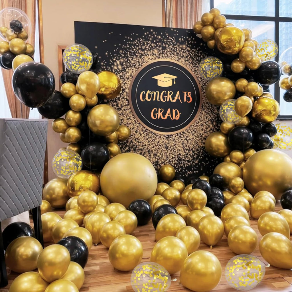 Black and Gold Balloon Arch Kit - 137-Piece Metallic Latex Balloon Garland for Birthday Parties, Weddings, Anniversaries, and Graduations
