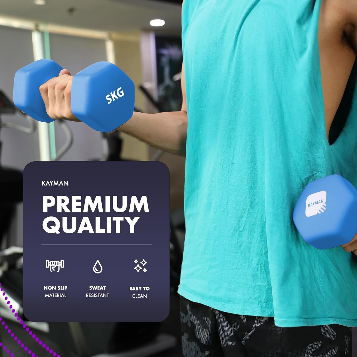 Neoprene Dumbbells Pair with Anti-Slip Grip,Hex Edges,Water-Resistant Surface & Workout Poster-Weight Set for Home, Gym & Fitness (1Kg 2Kg 3Kg 4Kg 5Kg 6Kg 8Kg 10Kg)