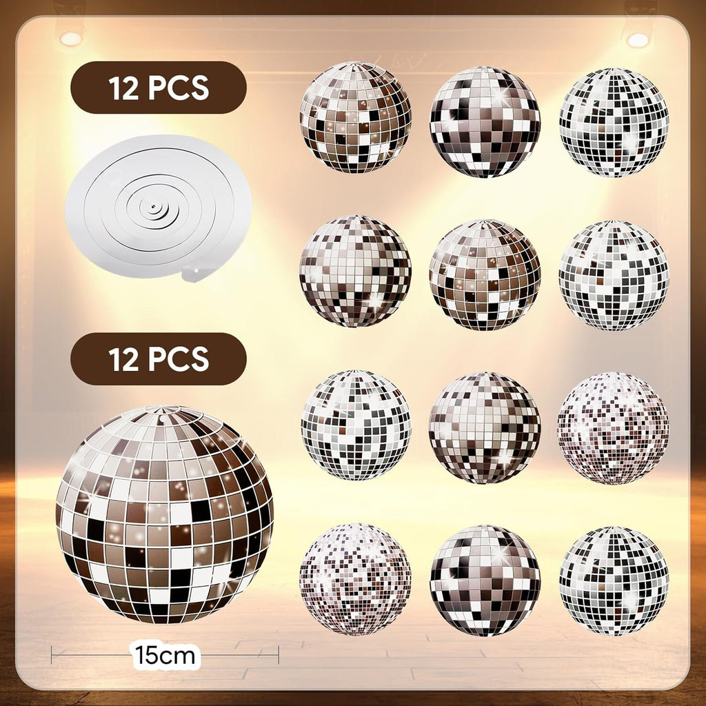 24-Piece Silver Disco Ball Decoration Set for 70s and 80s Themed Parties, New Year's Eve Celebrations, and Atmosphere Enhancement