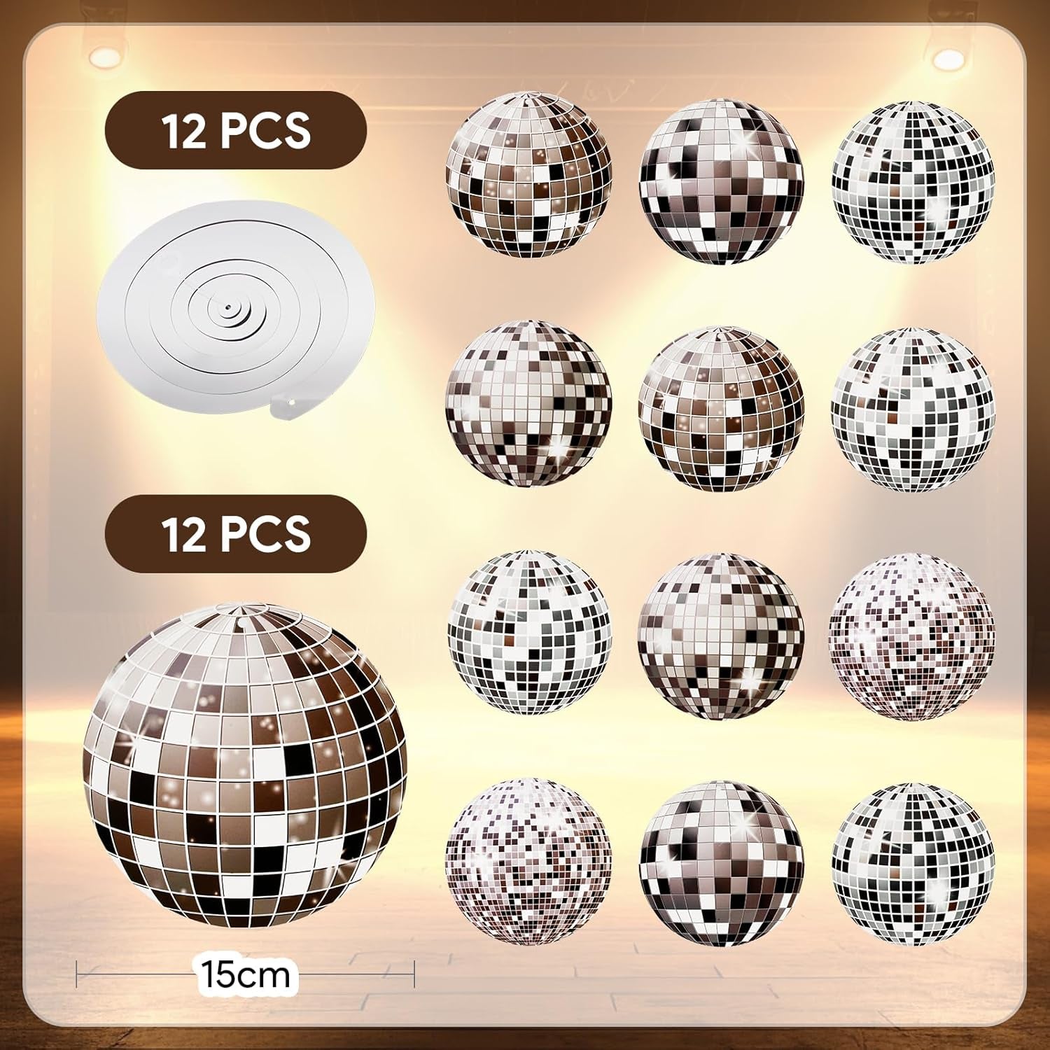 24-Piece Silver Disco Ball Decoration Set for 70s and 80s Themed Parties, New Year's Eve Celebrations, and Atmosphere Enhancement