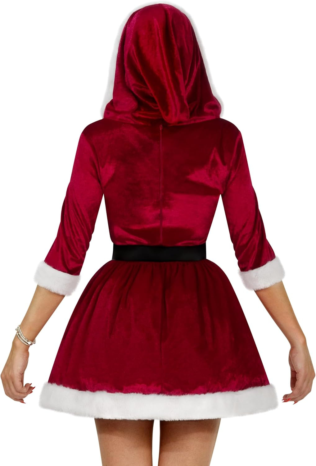 Women's Mrs. Claus Christmas Costume Set with Hooded Dress and Belt