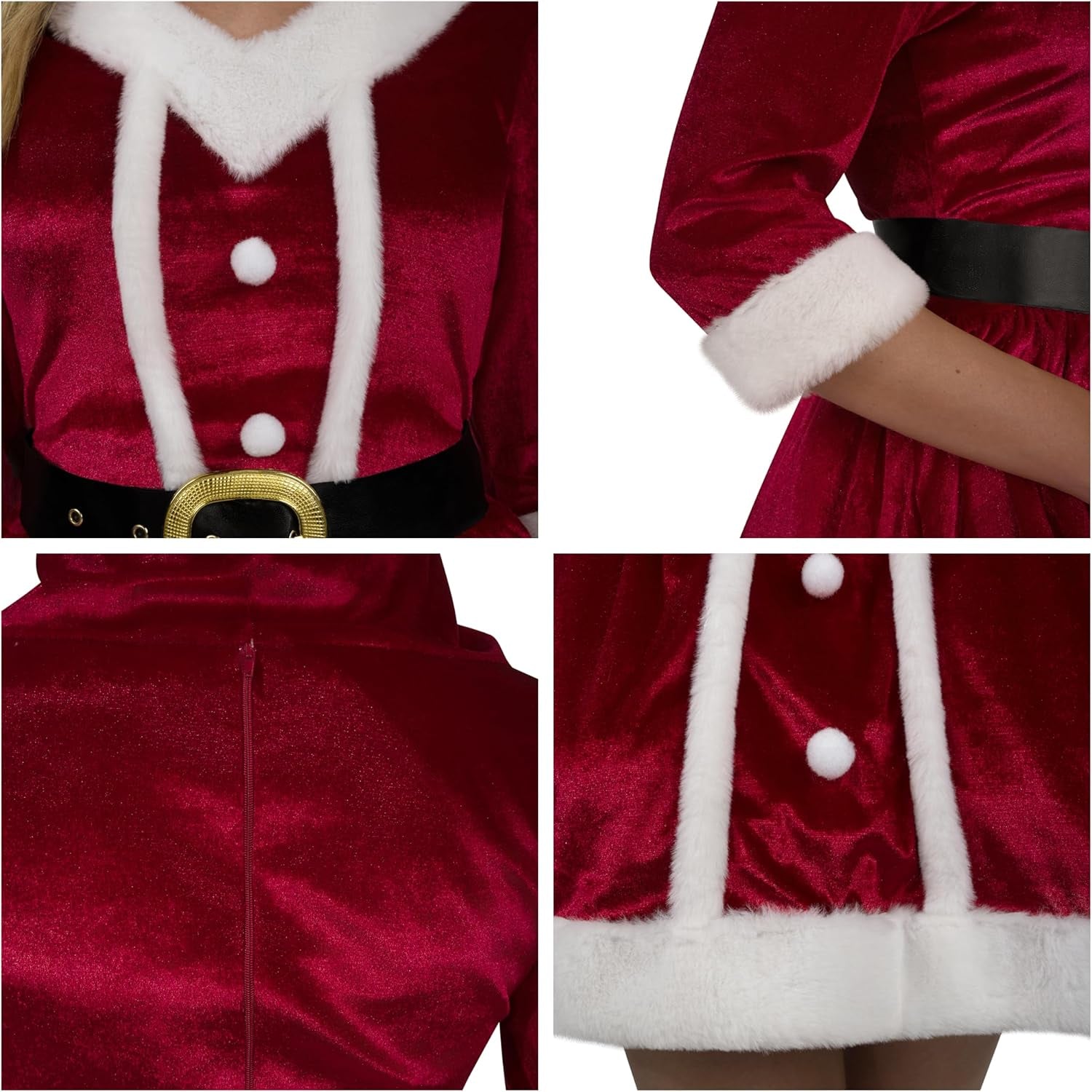 Women's Mrs. Claus Christmas Costume Set with Hooded Dress and Belt