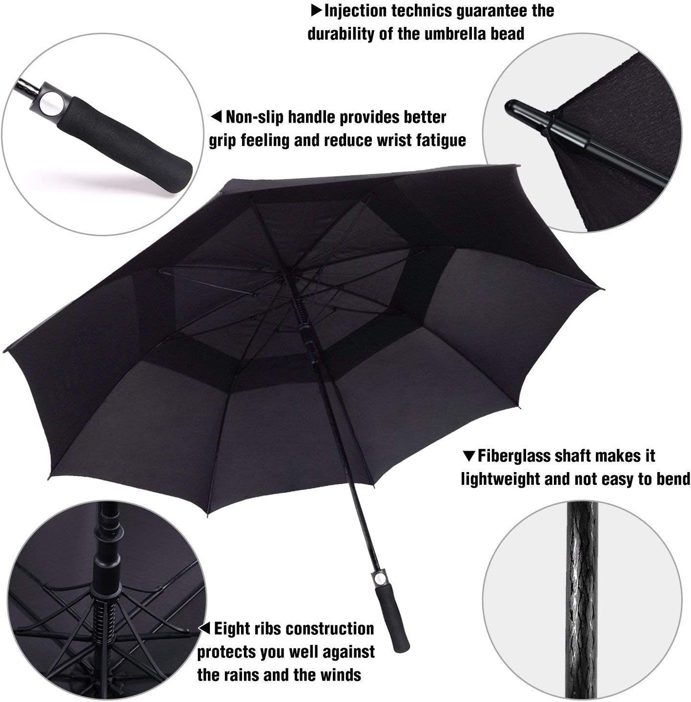 Golf Umbrella Windproof Large 62/68 Inch, Double Canopy Vented, Automatic Open, Extra Large Oversized,Sun Protection Ultra Rain & Wind Resistant Stick Umbrellas