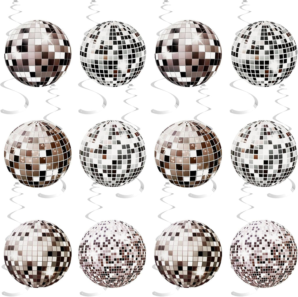 24-Piece Silver Disco Ball Decoration Set for 70s and 80s Themed Parties, New Year's Eve Celebrations, and Atmosphere Enhancement