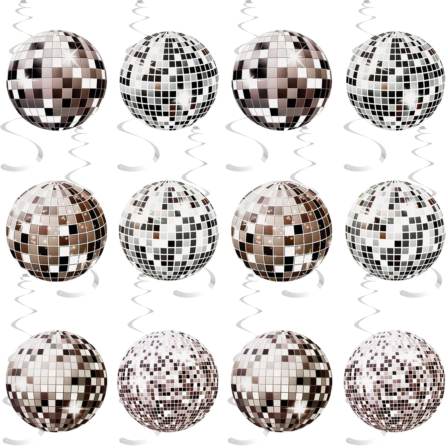 24-Piece Silver Disco Ball Decoration Set for 70s and 80s Themed Parties, New Year's Eve Celebrations, and Atmosphere Enhancement