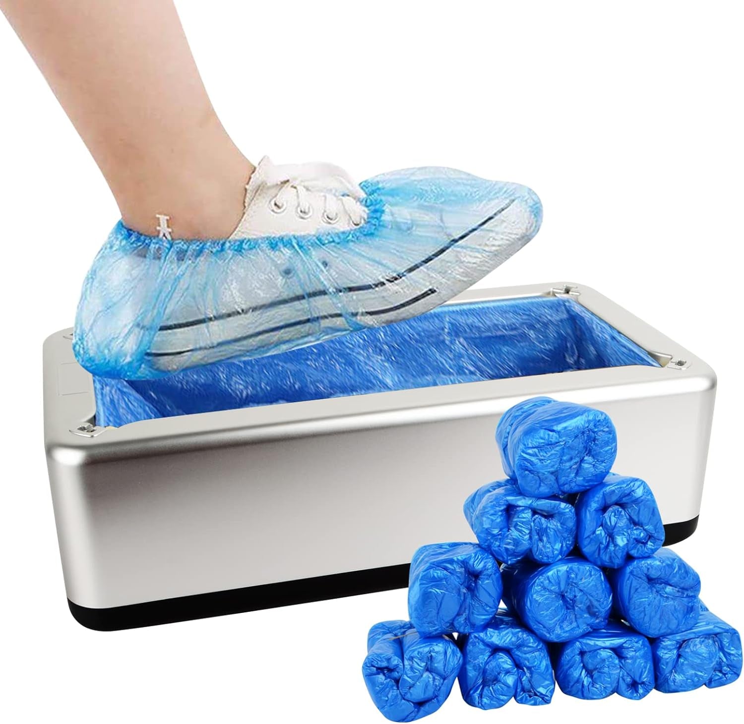 Automatic Shoe Cover Dispenser, Portable Shoe Cover Dispenser with Disposable Plastic Boots and Shoe Covers for Home, Office, Factory (100 PCS)