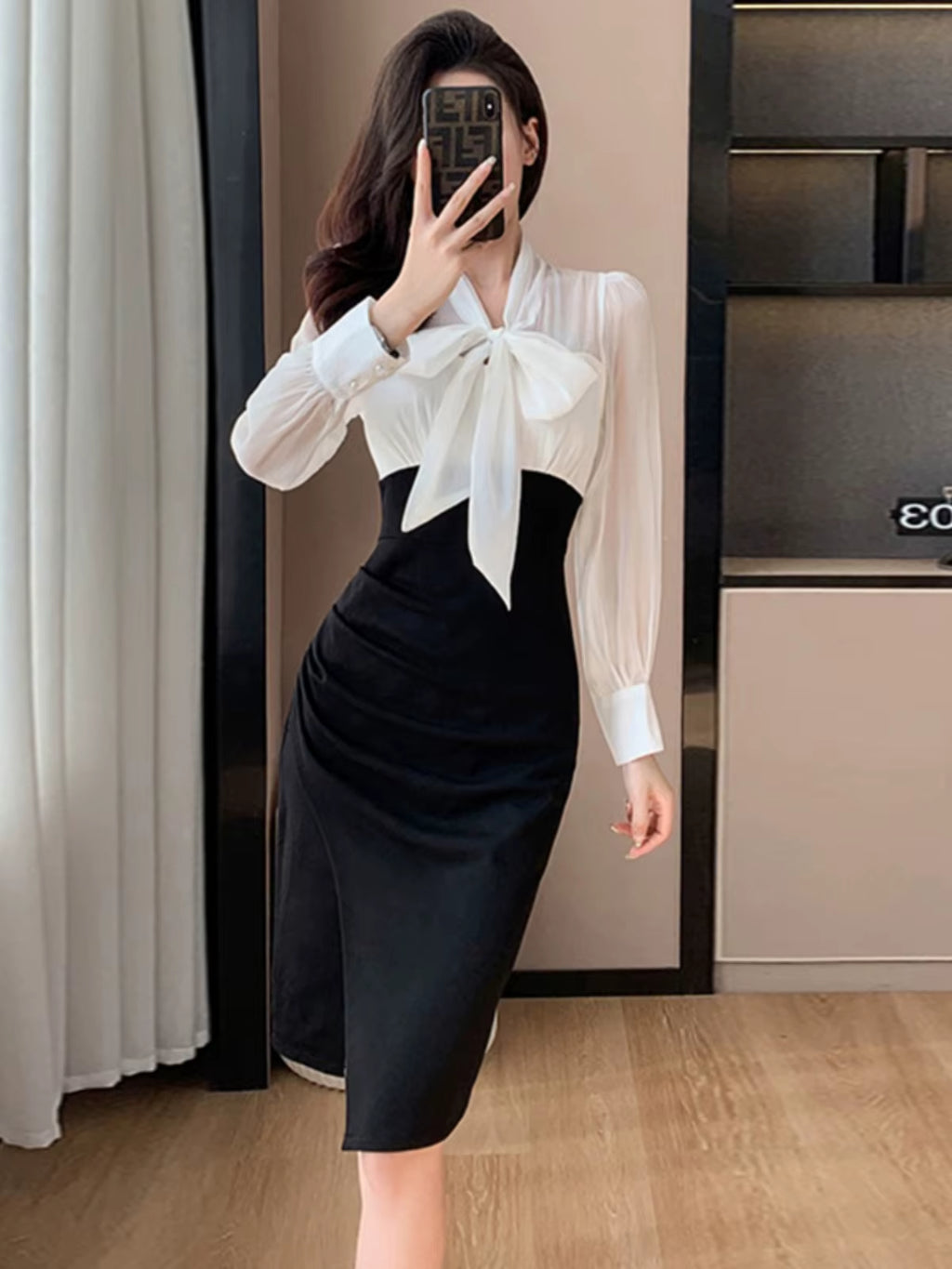 Elegant Midi Knot Wrap Bodycon Skirt with Pleated A-Line Design in Polyester Fiber for Autumn Wear