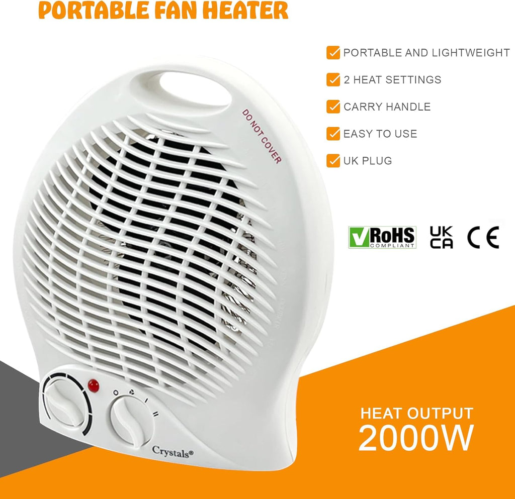 Portable Electric Fan Heater | Energy-Efficient 2KW with Dual Heat Settings & Overheat Protection | Adjustable Thermostat & Quiet Operation | Perfect for Office & Indoor Use