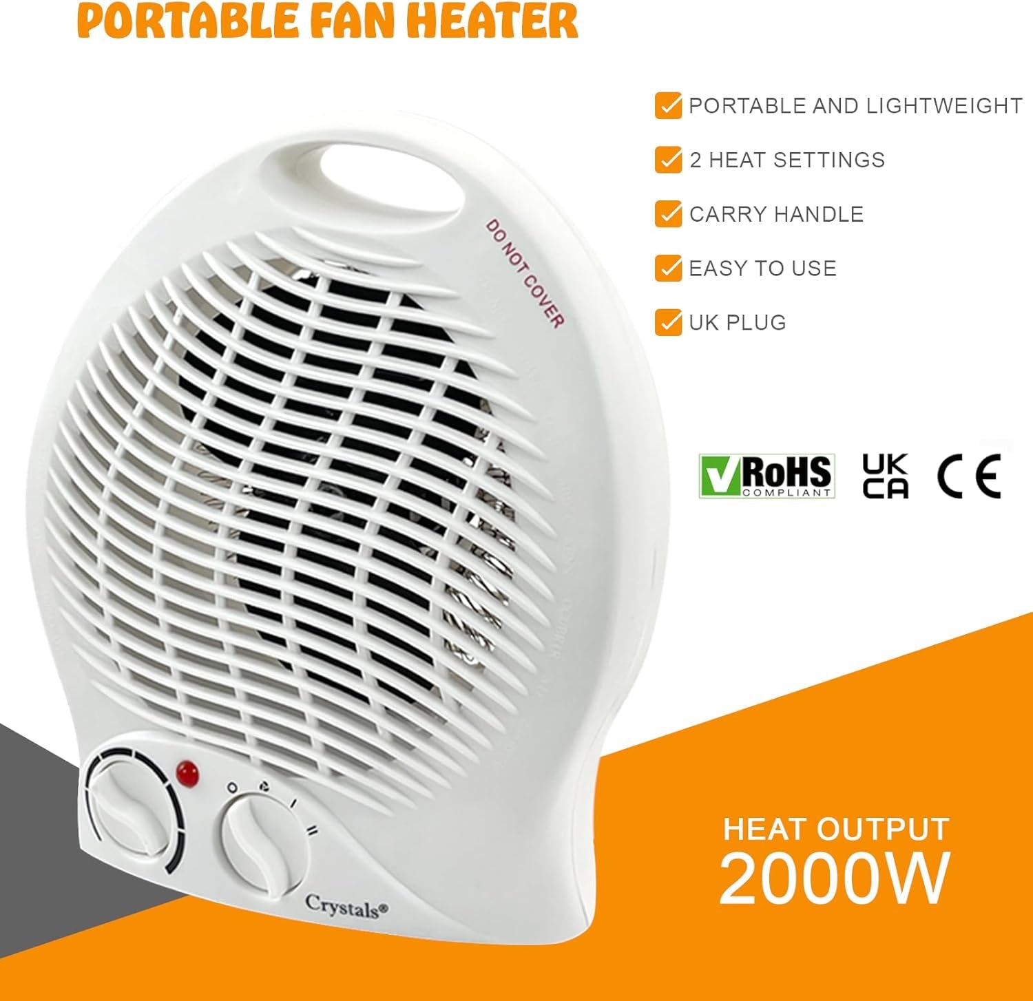 Portable Electric Fan Heater | Energy-Efficient 2KW with Dual Heat Settings & Overheat Protection | Adjustable Thermostat & Quiet Operation | Perfect for Office & Indoor Use