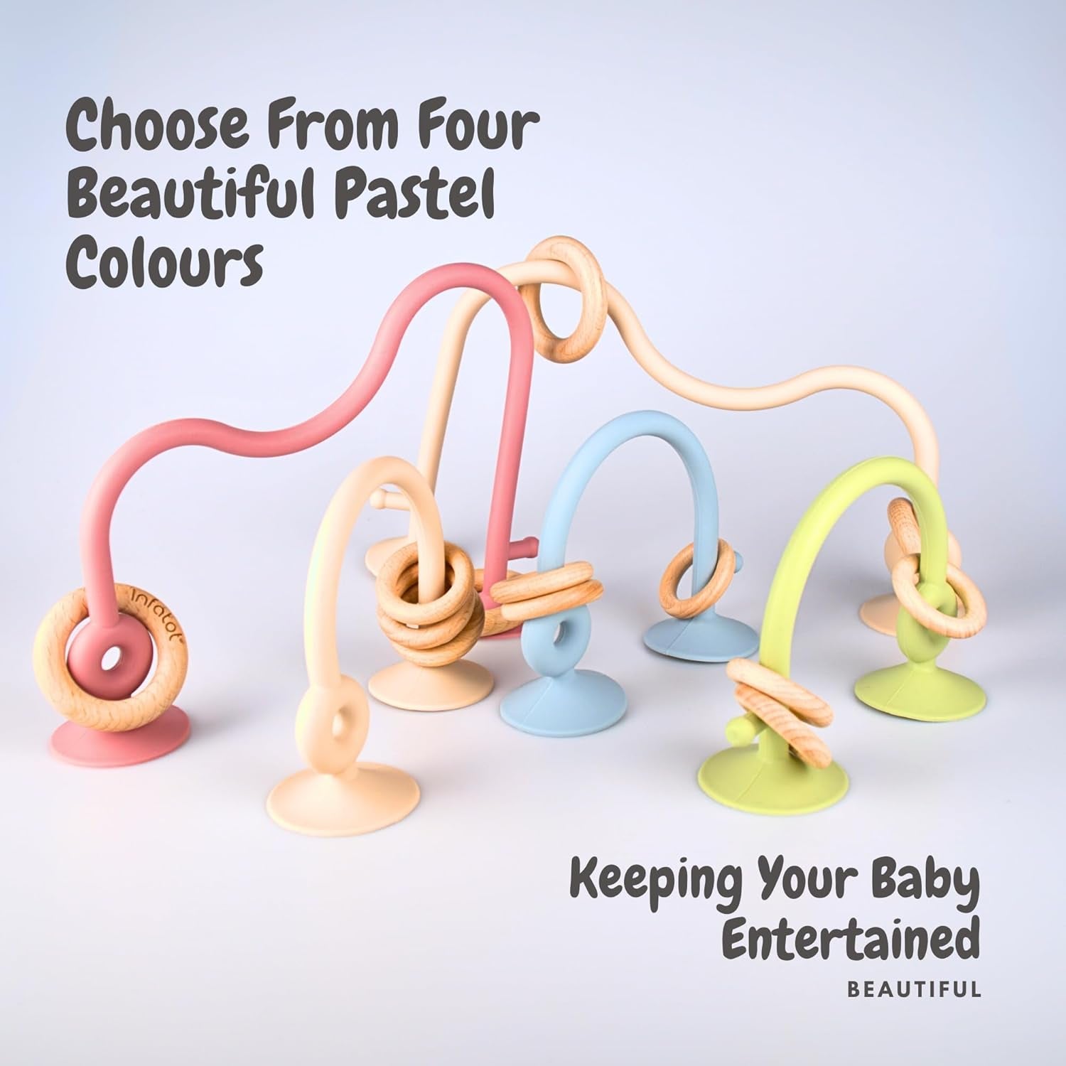 ® Teething Suction Toy – Wood & Silicone Baby Toys 0-6 Months, Sensory Toy for Early Development, Suction Teether for High Chair, Baby Gift for Boys and Girls - Blue