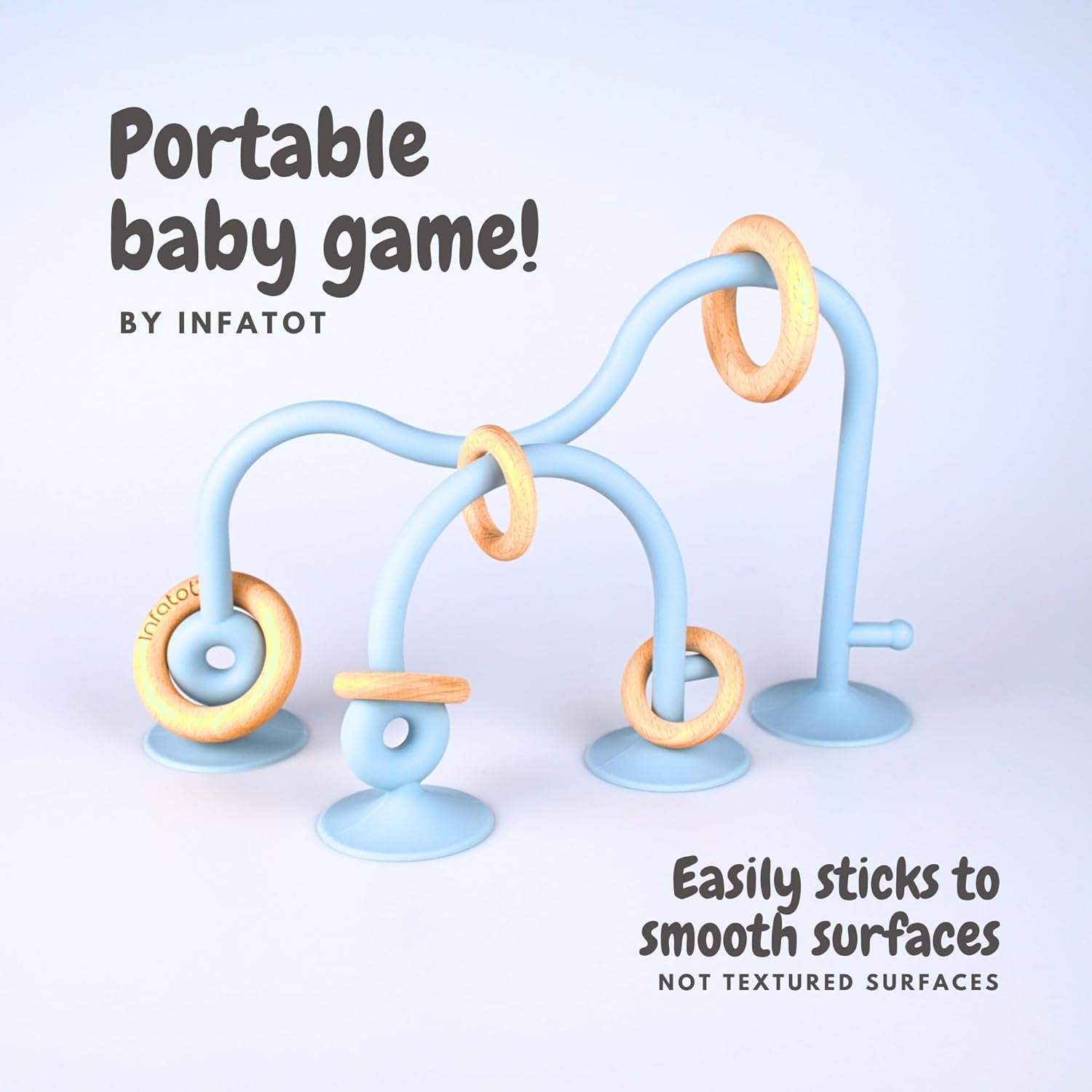 ® Teething Suction Toy – Wood & Silicone Baby Toys 0-6 Months, Sensory Toy for Early Development, Suction Teether for High Chair, Baby Gift for Boys and Girls - Blue