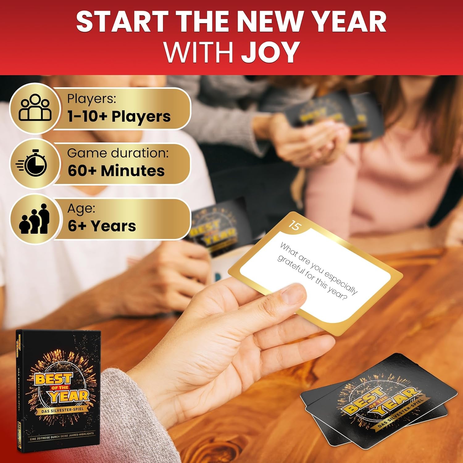 New Year's Eve Celebration Game - Reflect on Your Year’s Highlights, Engaging Party Activity for Adults and Kids, Suitable for 1-10 Players, Ages 6 and Up