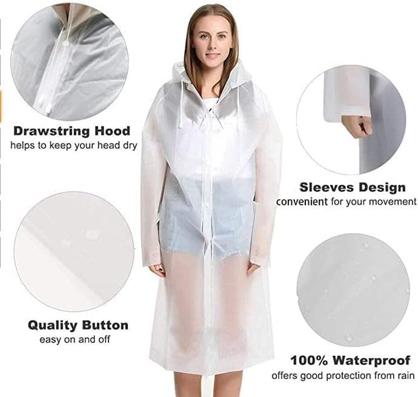 Raincoat Waterproof Adult Ladies Mens, Ideal for Festival, Camping, Hiking, Rain Coat with Hoods and Sleeves