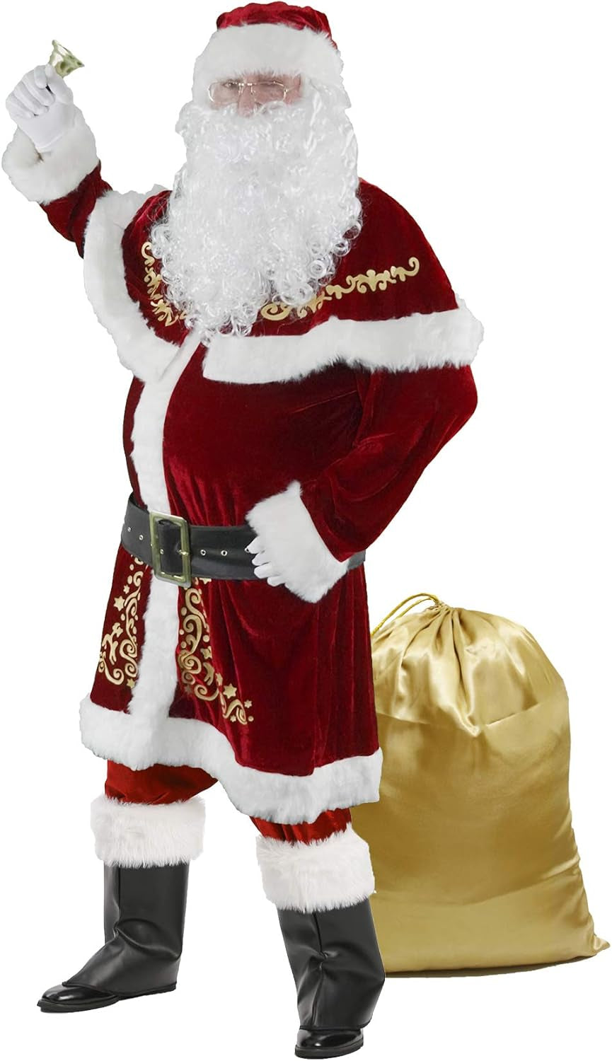 Deluxe Velvet Santa Claus Costume for Men - 12-Piece Christmas Set