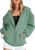 Women's Full Zip Oversized Hoodie Sweatshirts with Pocket - Lightweight Casual Long Sleeve Drawstring Jackets UK